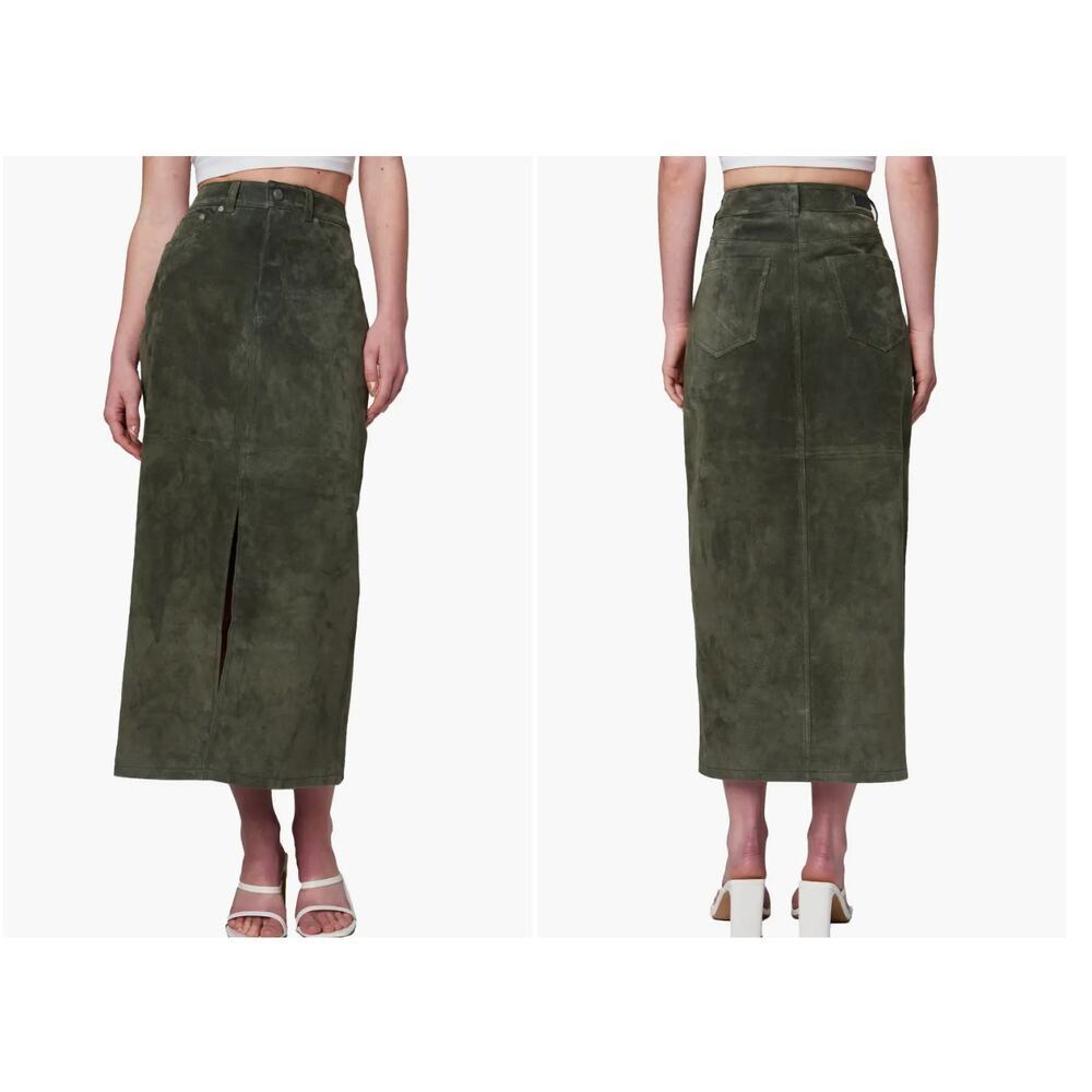 BLANKNYC 100% Suede Hunter Leather Pencil Midi Skirt Size 31 Olive Forest Green